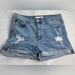 KanCan Women's Distressed Jean Shorts - Medium Blue